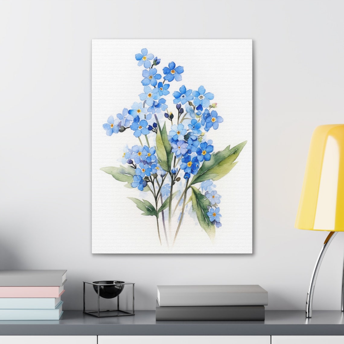 Blue Forget Me Not Blossoms White Watercolor Botanical Art Print - Image 4