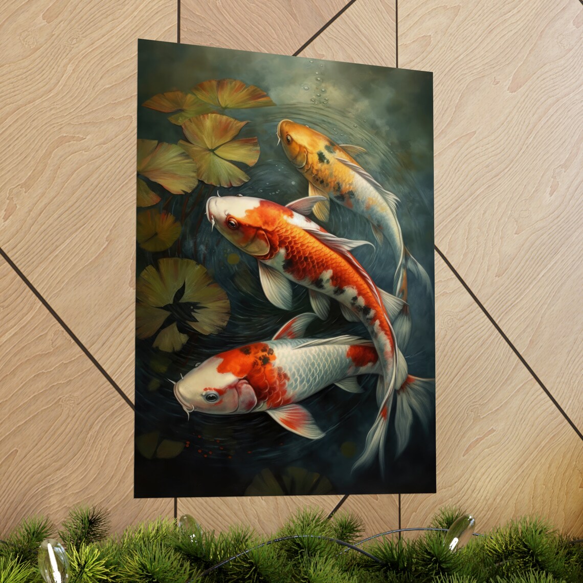 Koi Fish Art Print Koi Pond Painting Koi Wall Art Koi Fish Painting Feng Shui Wall Art Japanese Inspired Art Japanese Poster Zen Art - Image 2