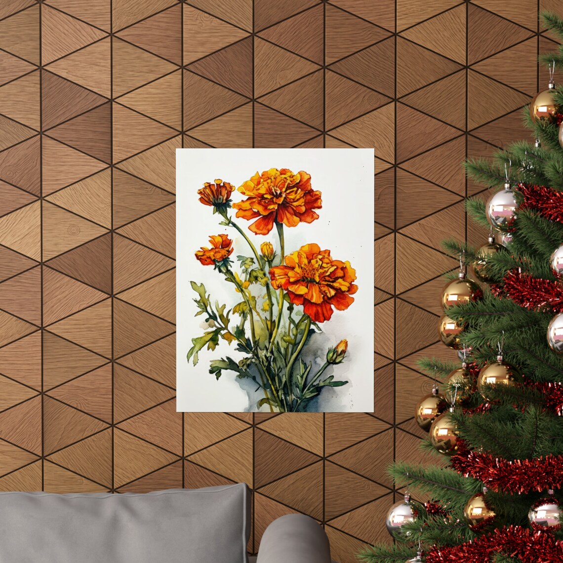 Orange Marigold Flowers Watercolor Botanical Floral Fine Art Poster - Image 3