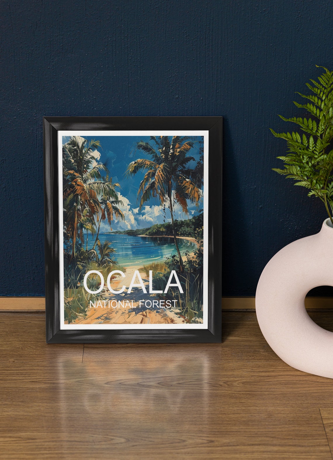 Ocala National Forest Palm Framed Turquoise Lagoon Beach Shore Poster