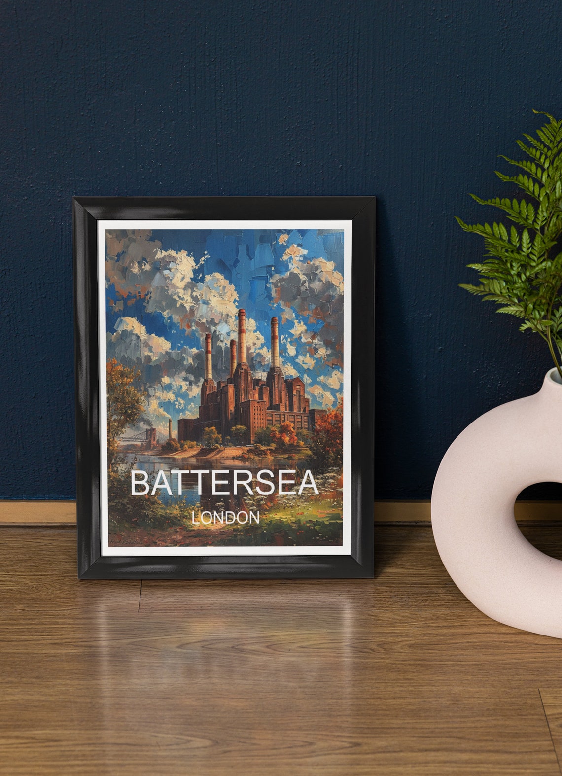 Battersea Power Station London Impressionist Thames Travel Poster