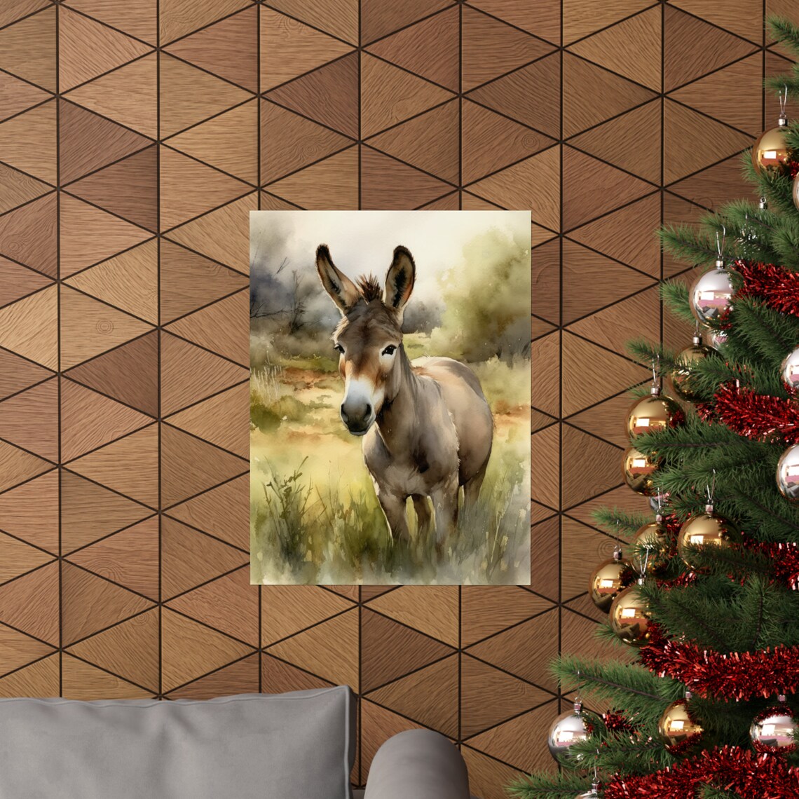 Donkey Portrait Golden Field Watercolor Farm Animal Cute Art Print - Image 3