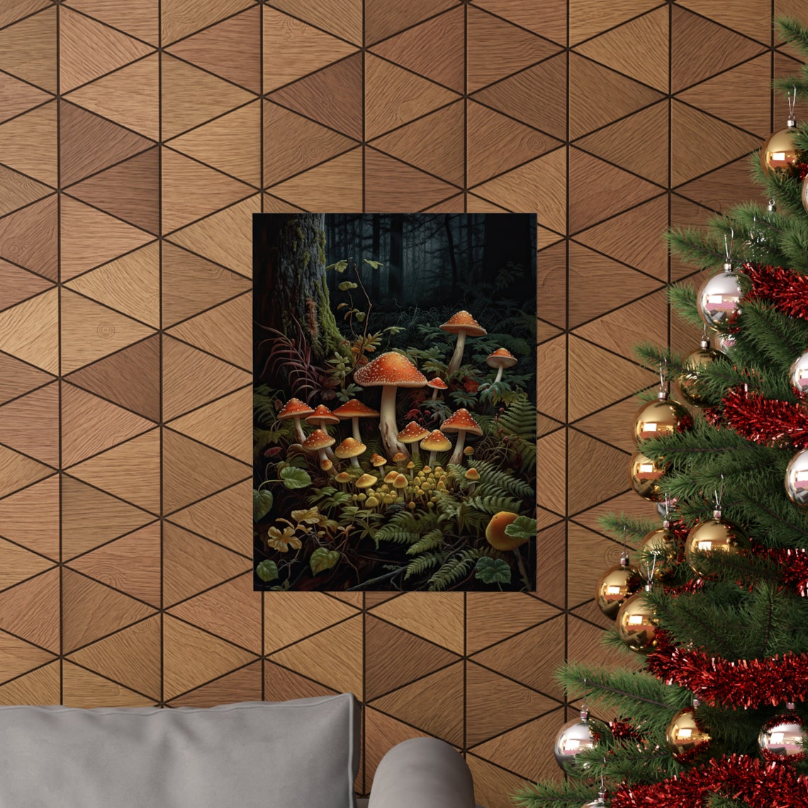 Mixed Amanita Mushroom Patch With Ferns Yellow Blooms Forest Poster - Image 3