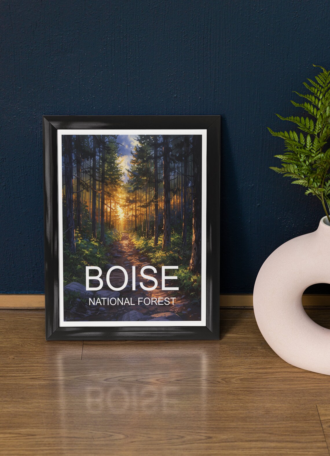 Boise National Forest Golden Sunset Trail Through Tall Pines Poster