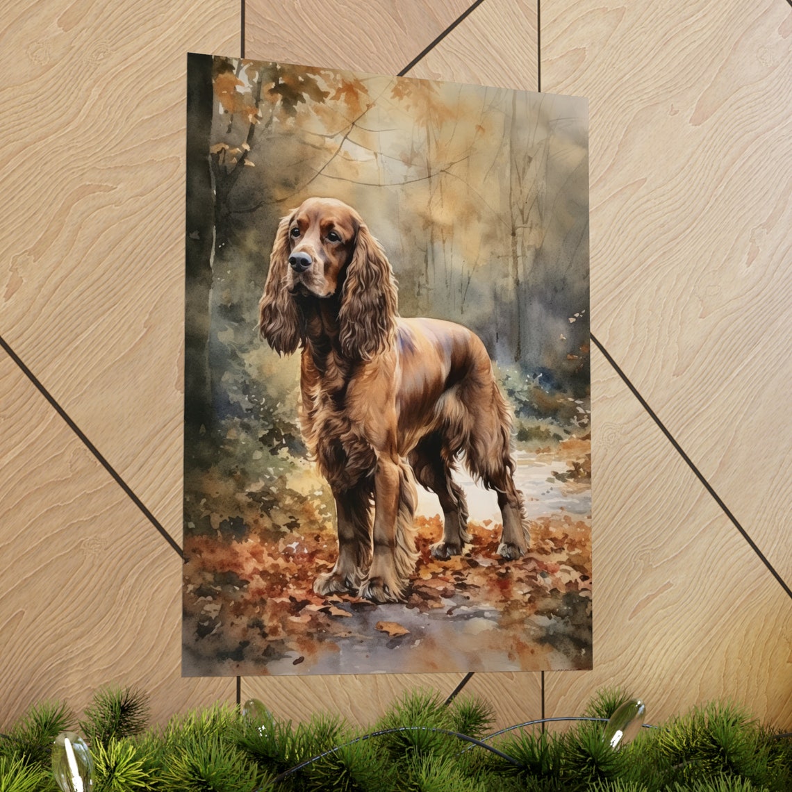 Cocker Spaniel Dog Watercolor Portrait in Autumn Woods Poster - Image 2