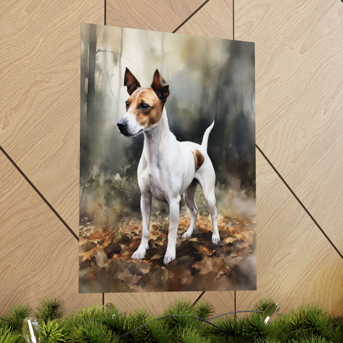 Smooth Fox Terrier Alert Watercolor Portrait In Autumn Woods Art Print - Image 2
