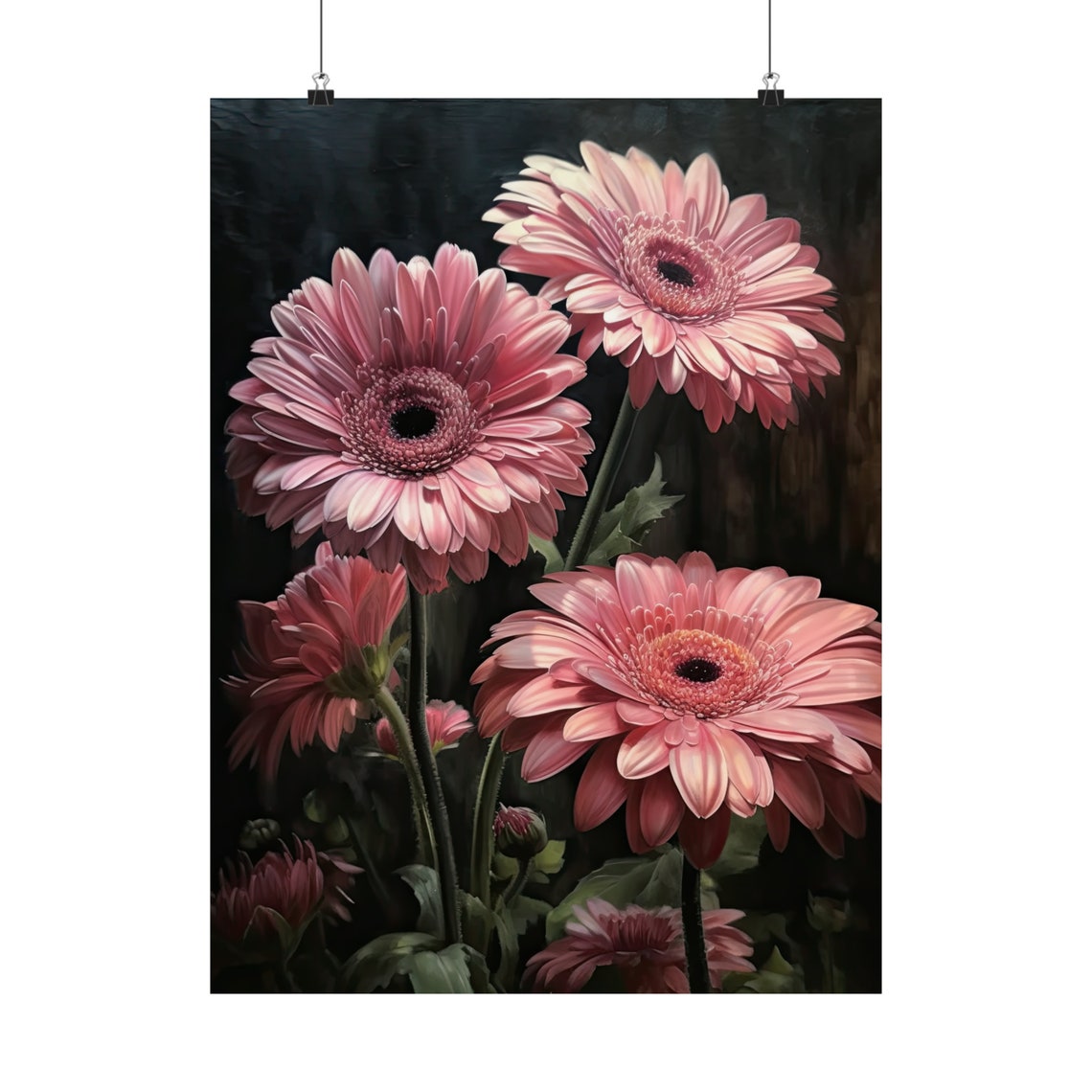 Pink Gerbera Daisy Cheerful Blush Blooms Dark Floral Art Poster - Image 5