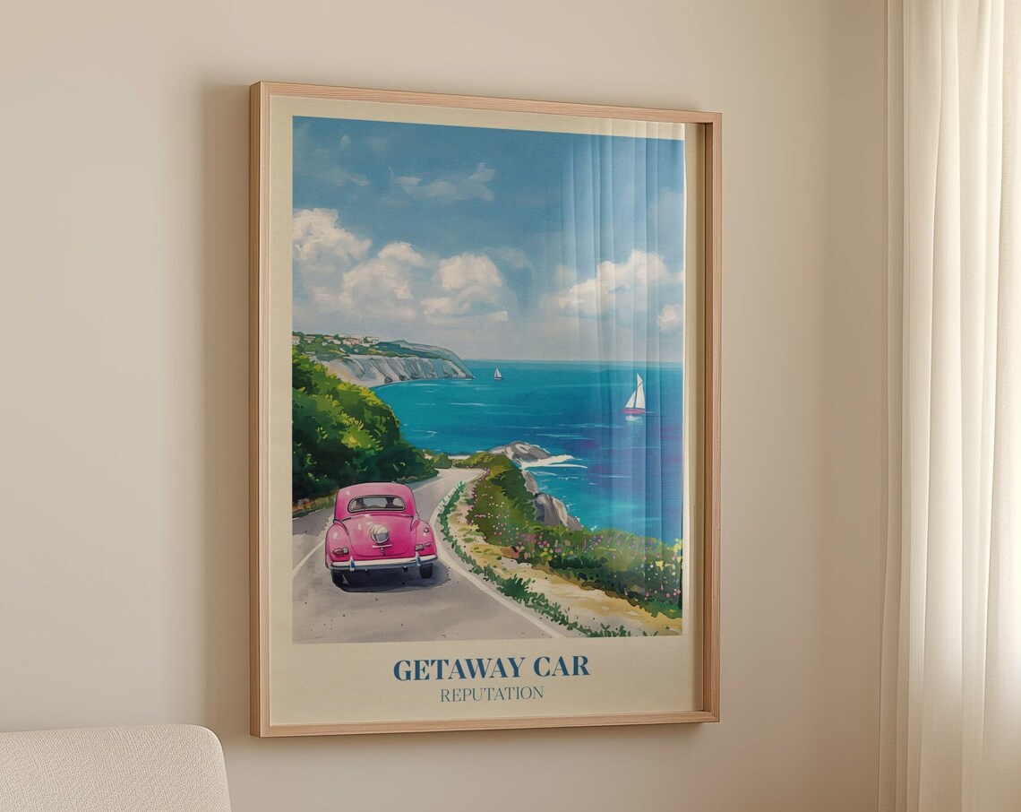 Getaway Car Watercolour Music Poster, Bedroom Decor