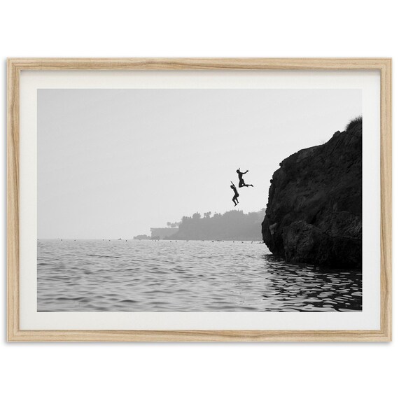 Italy Beach Cliff Jumpers Coastal Art Print
