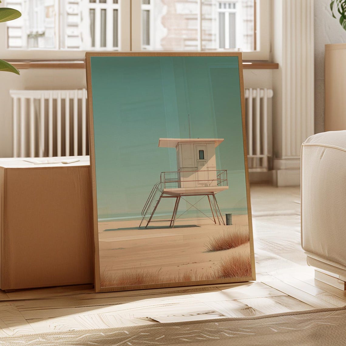 Minimalist Lifeguard Tower Wall Art Modern Coastal Beach Canvas Ocean Station Print Summer Seaside Dcor