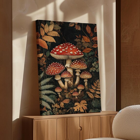 Enchanting Red Fly Agaric Mushrooms Moody Autumn Forest Poster