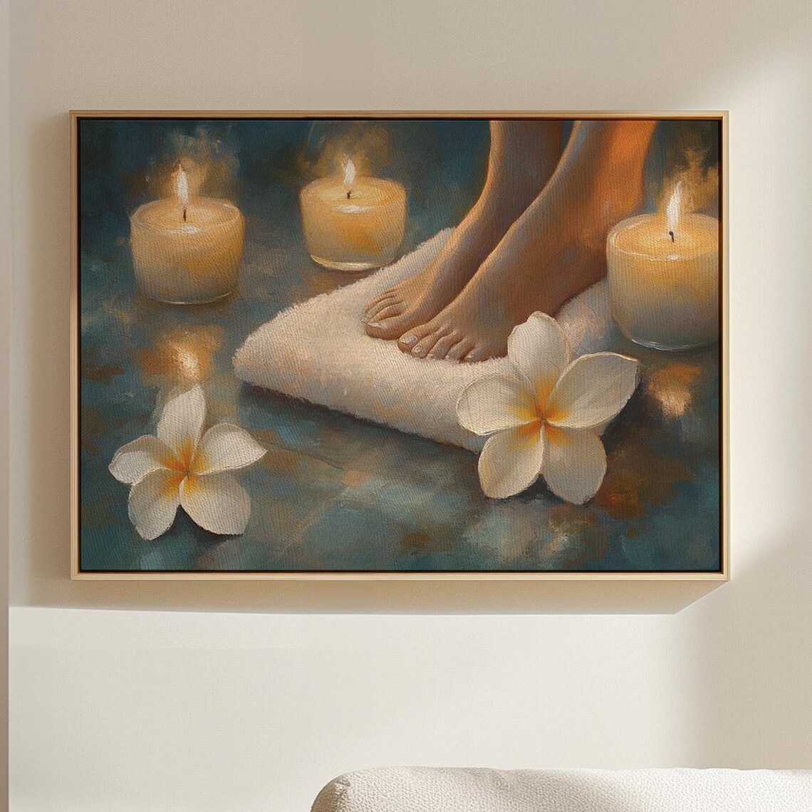 Candlelit Spa Retreat White Towel Frangipani Night Calm Poster