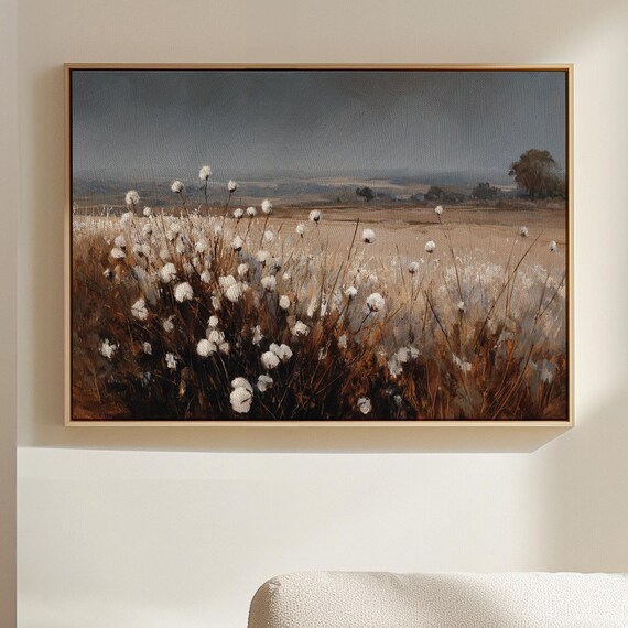 White Wildflower Meadow at Dusk Moody Oil Painting Art Poster