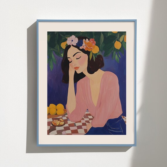 Mediterranean Lemon Art Print Abstract People Art Vintage Boho Minimalist Print Living Room Wall Art Wall Decor Vintage Remix
