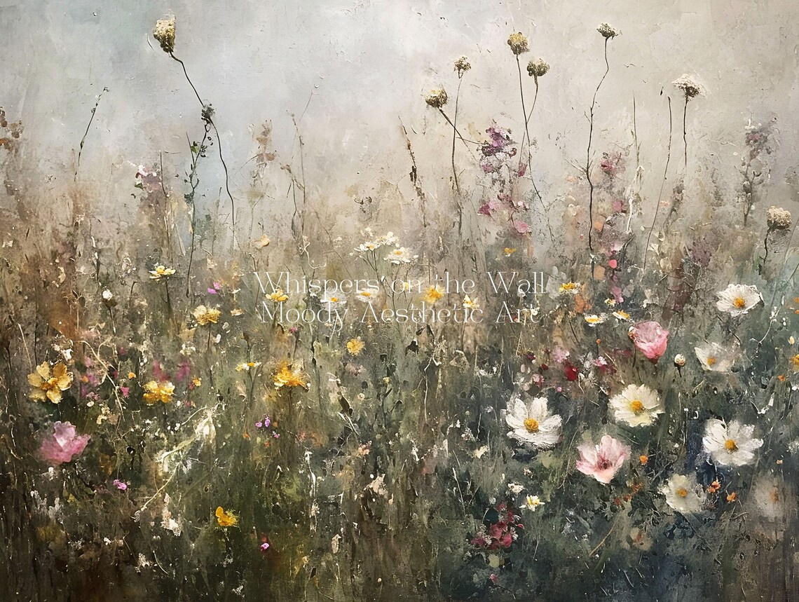 Muted Wildflower Landscape, Moody Floral Art Print - Image 5