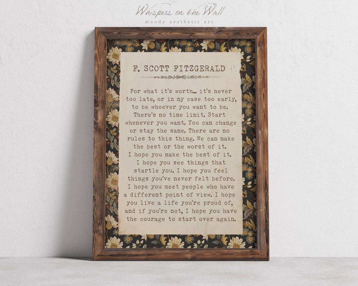 F Scott Fitzgerald For What It Is Worth Typewriter Daisy Border Poster - Image 3