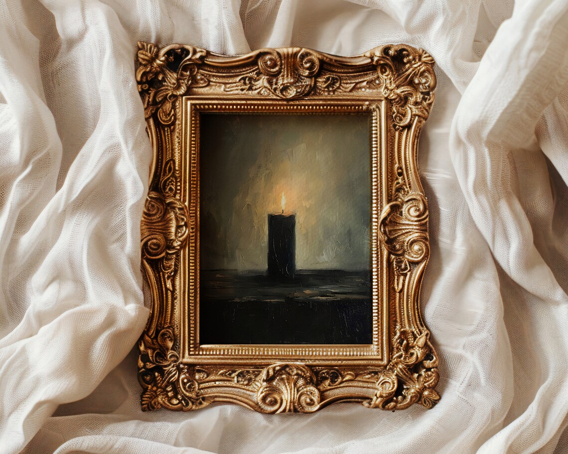 Black Candle Burning In The Dark Moody Minimalist Gothic Painting Poster - Image 6