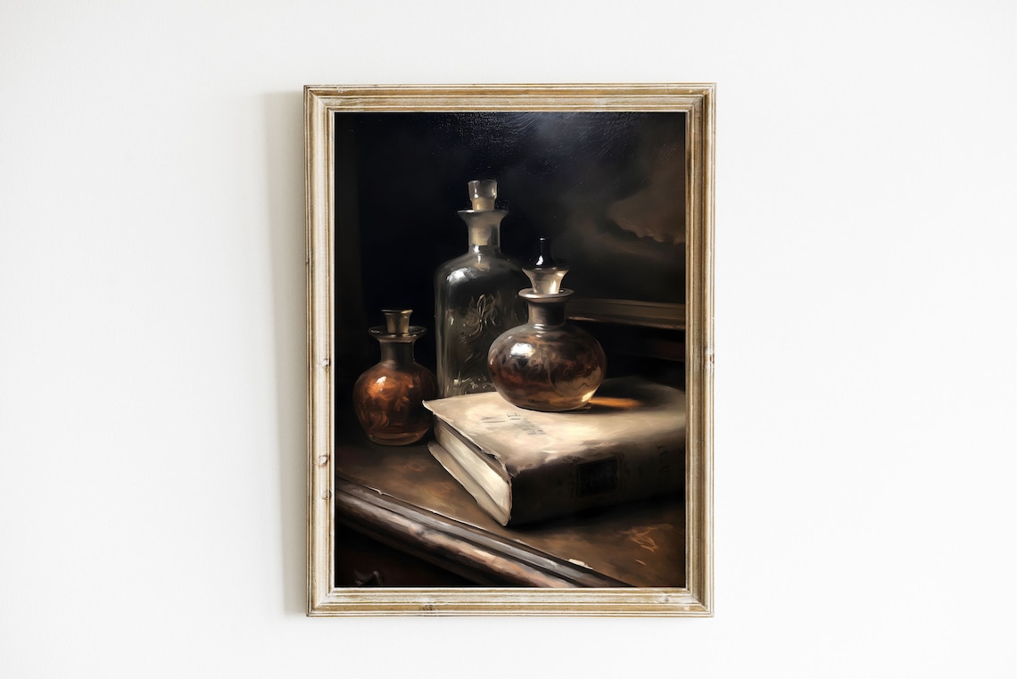 Old Bottles Moody Antique Perfume Bottle Art Print - Image 6