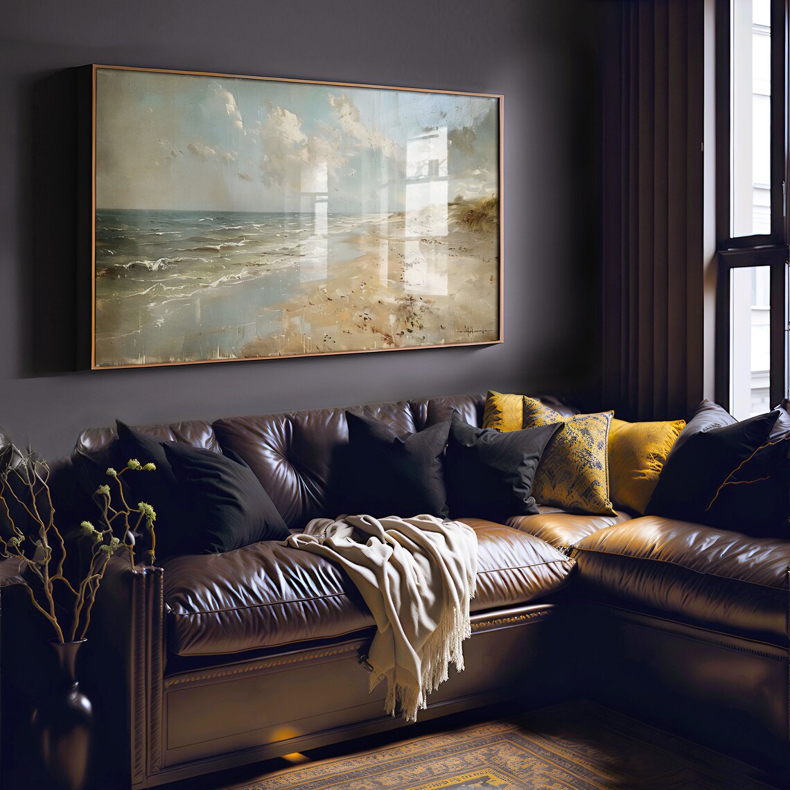 Vintage Beach Shoreline with Soft Waves Coastal Painting Poster - Image 3