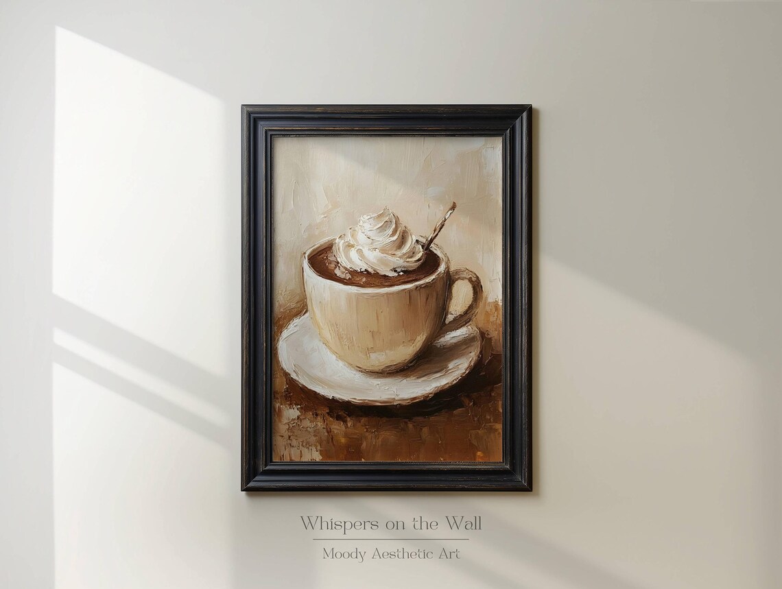 Hot Chocolate with Whipped Cream Cozy Coffee Oil Painting Poster - Image 6
