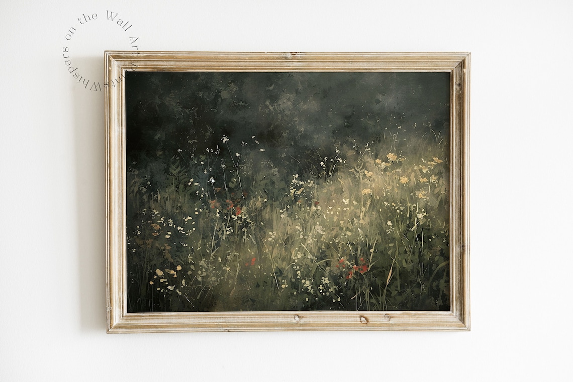 Dark Moody Wildflower Meadow with Poppies Oil Painting Poster