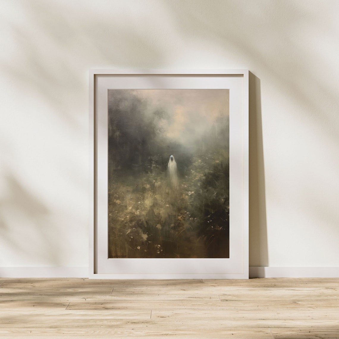 Spooky Ghost in Misty Wildflower Garden Moody Gothic Decor Poster - Image 6
