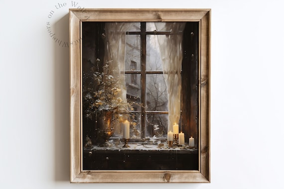 Whimsical Christmas Wall Art Print Winter Holiday Decor Moody Xmas Painting Dark Cottagecore Art Print Whimsigoth Living Room Art