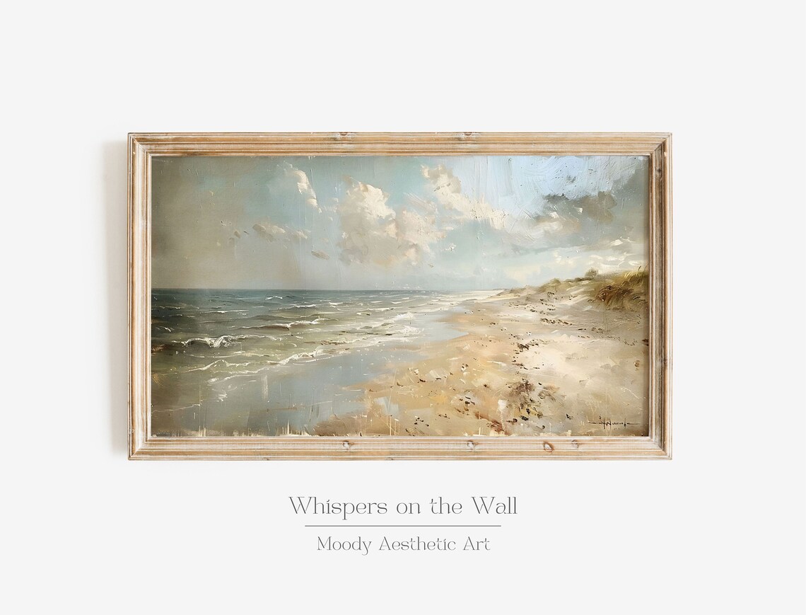 Vintage Beach Shoreline with Soft Waves Coastal Painting Poster