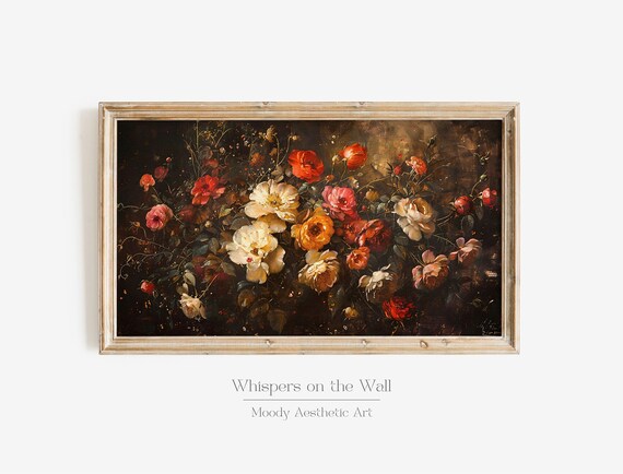 Fall Frame Tv Art Dark Floral Frame Tv Art Moody Autumn Decor Flower Painting Art Instant Home Decor Botanical Wall Art