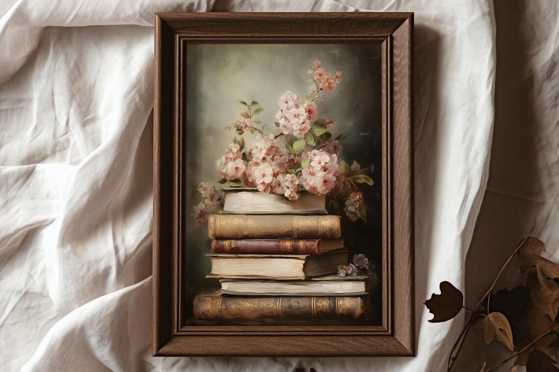 Cherry Blossom Book Stack Art Print, Dark Academia - Image 6