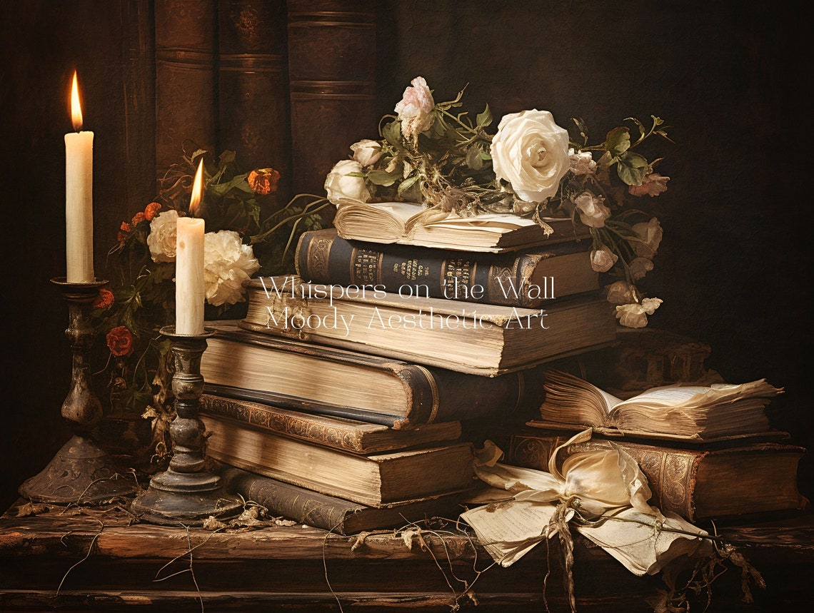 Book Lover Gift Open Book with Coffee Cup Moody Reading Wall Poster - Image 4