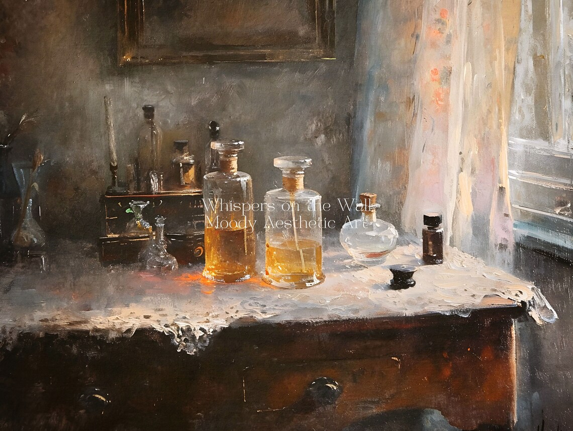 Vintage Perfume Bottles Painting Still Life Art Print - Image 5