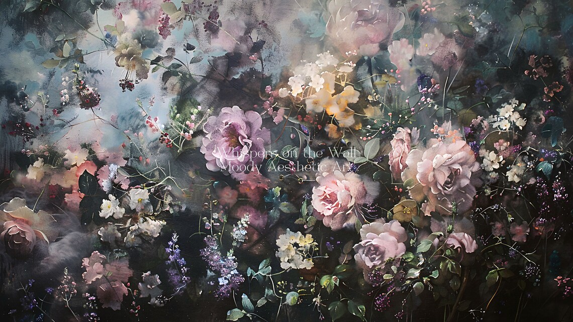 Lush Dark Floral Painting With Pink Peonies And Roses Moody Botanical Poster - Image 5