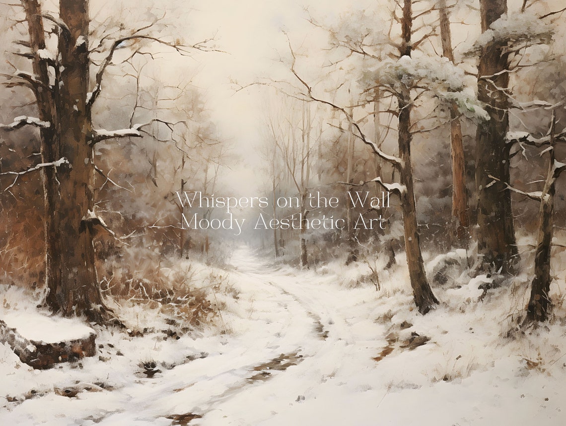 Snowy Winter Forest Path Vintage Moody Landscape Wall Poster - Image 5