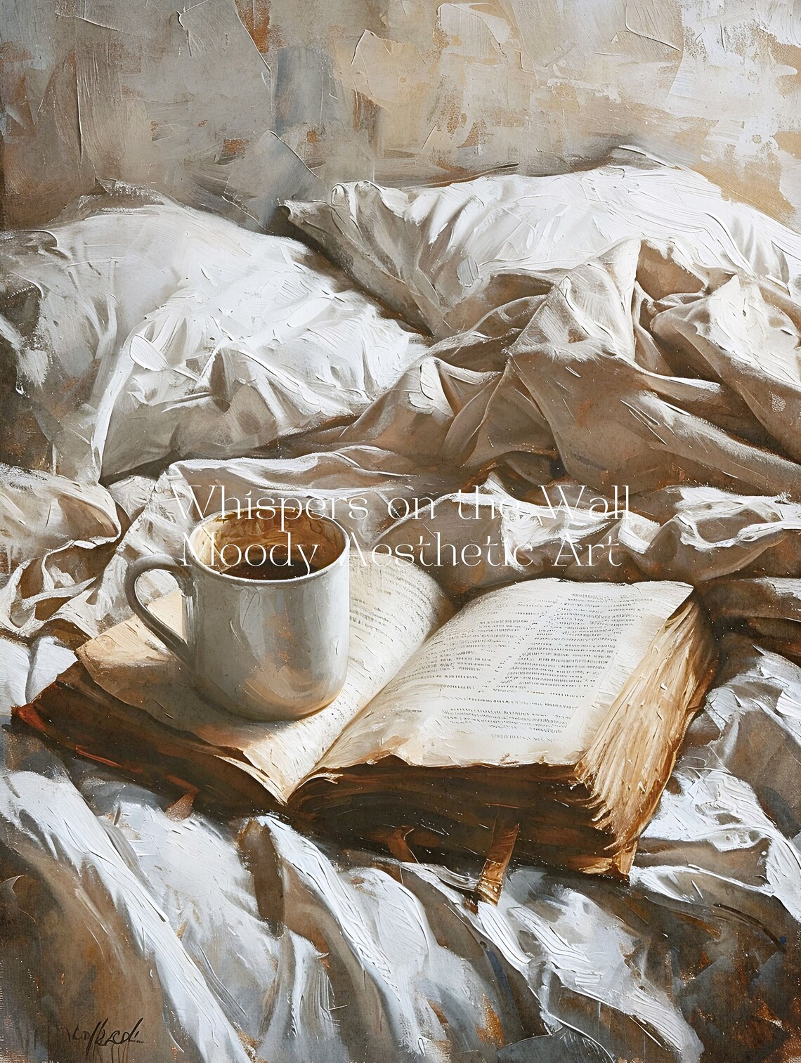 Coffee In Bed Art Print, Neutral Moody Bookish Decor - Image 5