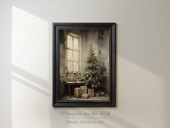 Rustic Christmas Wall Art Print Winter Holiday Decor Moody Christmas Tree Print Cottagecore Art Print Abandoned Xmas Art