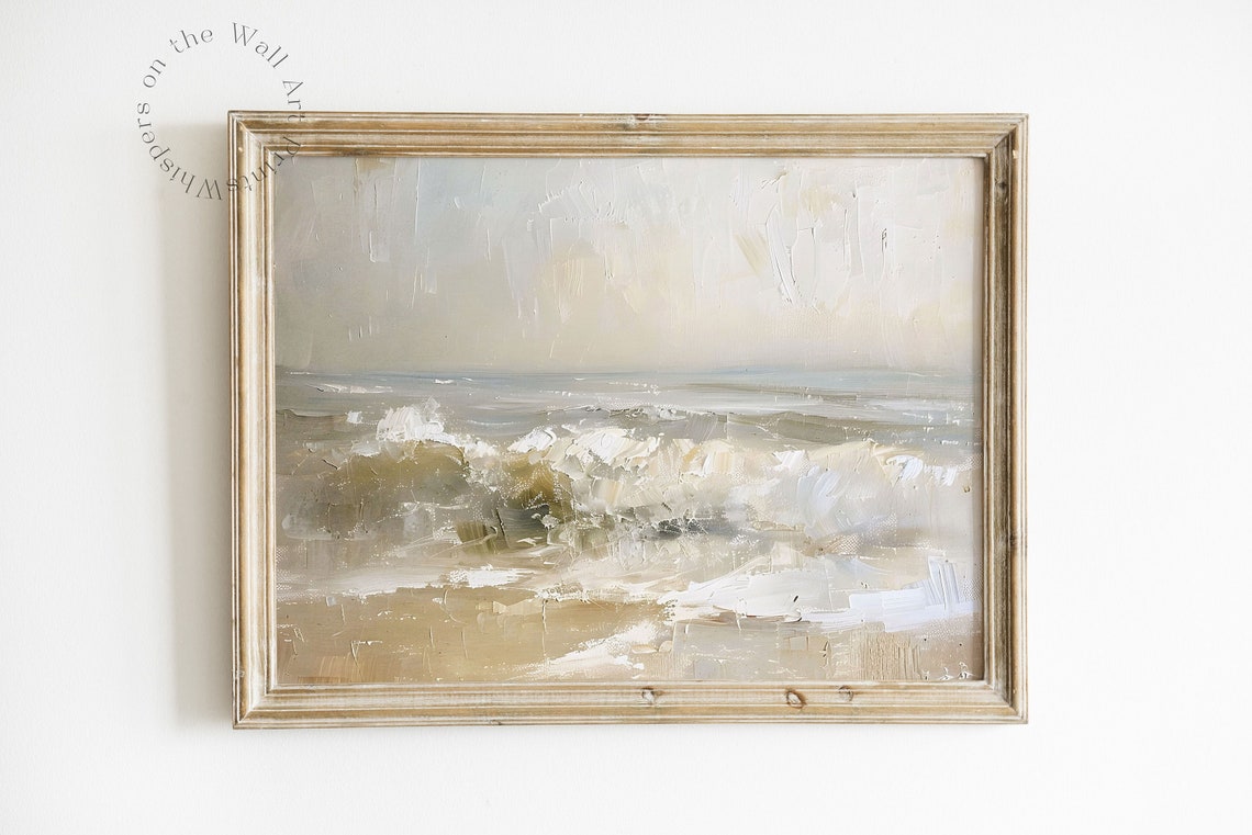 Moody Ocean Waves Beach Seascape Vintage Coastal Painting Poster