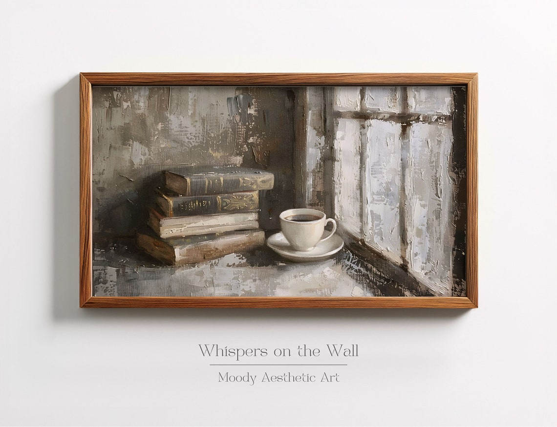 Books And Coffee Frame Tv Art Bookish Decor Light Academia Frame Tv Art Book Lover Gift Rustic Art - Image 3
