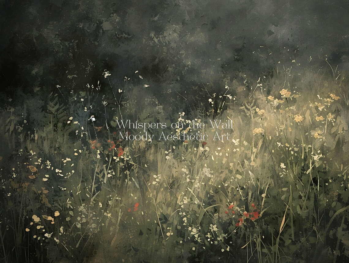 Dark Moody Wildflower Meadow with Poppies Oil Painting Poster - Image 5