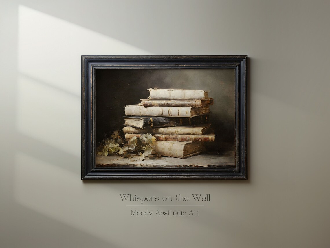 Moody Book Stack Art Print Dark Academia Decor Book Still Life Wall Art Dark Bookish Wall Art - Image 2