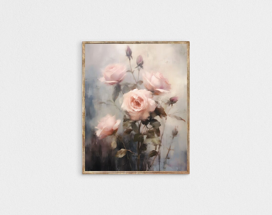 Soft Pink Roses Dreamy Coquette Floral Oil Painting Decor Poster - Image 3