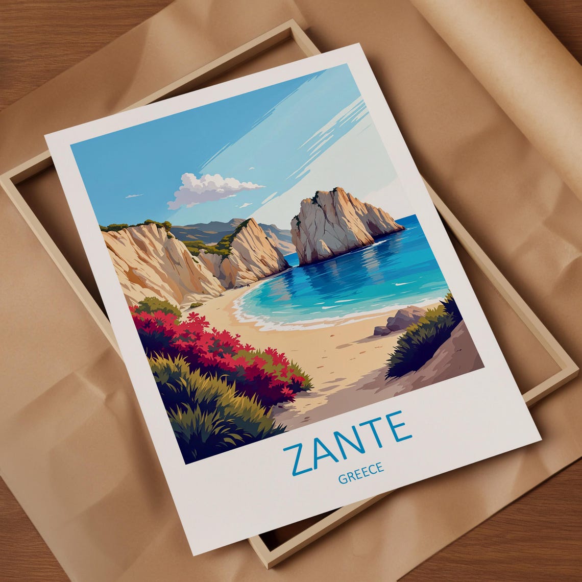 Zante Travel Print Zante Poster Greece Wall Art Holiday Wall Art Travel Memories Gift Beach Prints Zakynthos Greece Travel Poster - Image 4