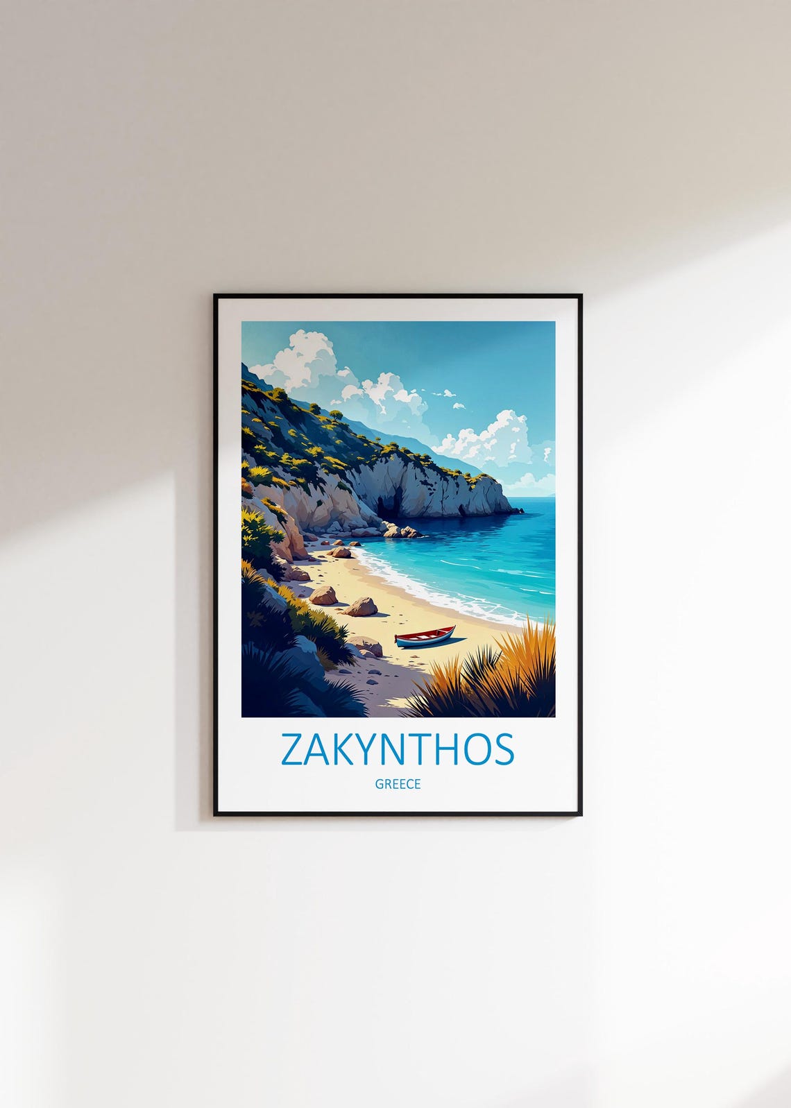 Zakynthos Greece Turquoise Beach Cove With Red Fishing Boat Poster - Image 3