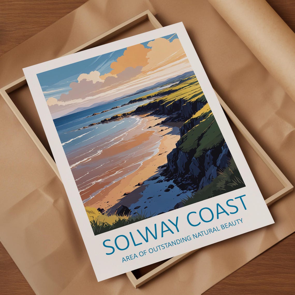 Solway Coast England Sandy Beach Cliffs Golden Light Travel Poster - Image 4