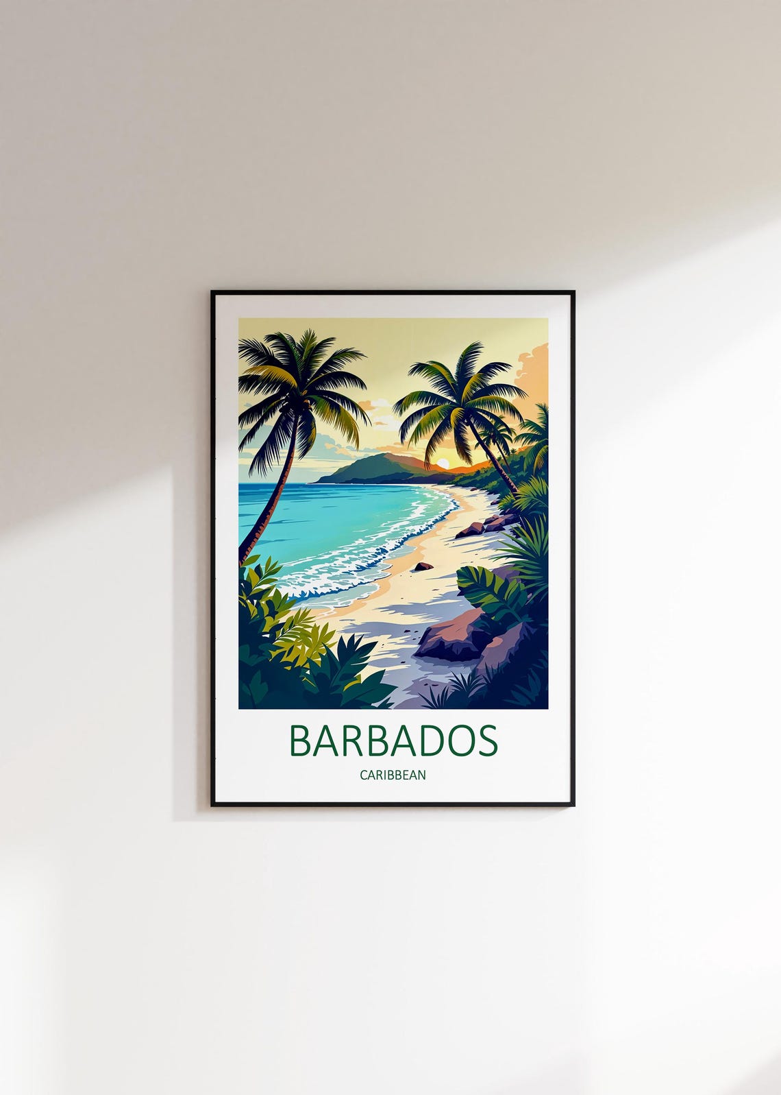 Barbados Caribbean Beach Sunset Palm Sailboat Paradise Shore Poster - Image 2
