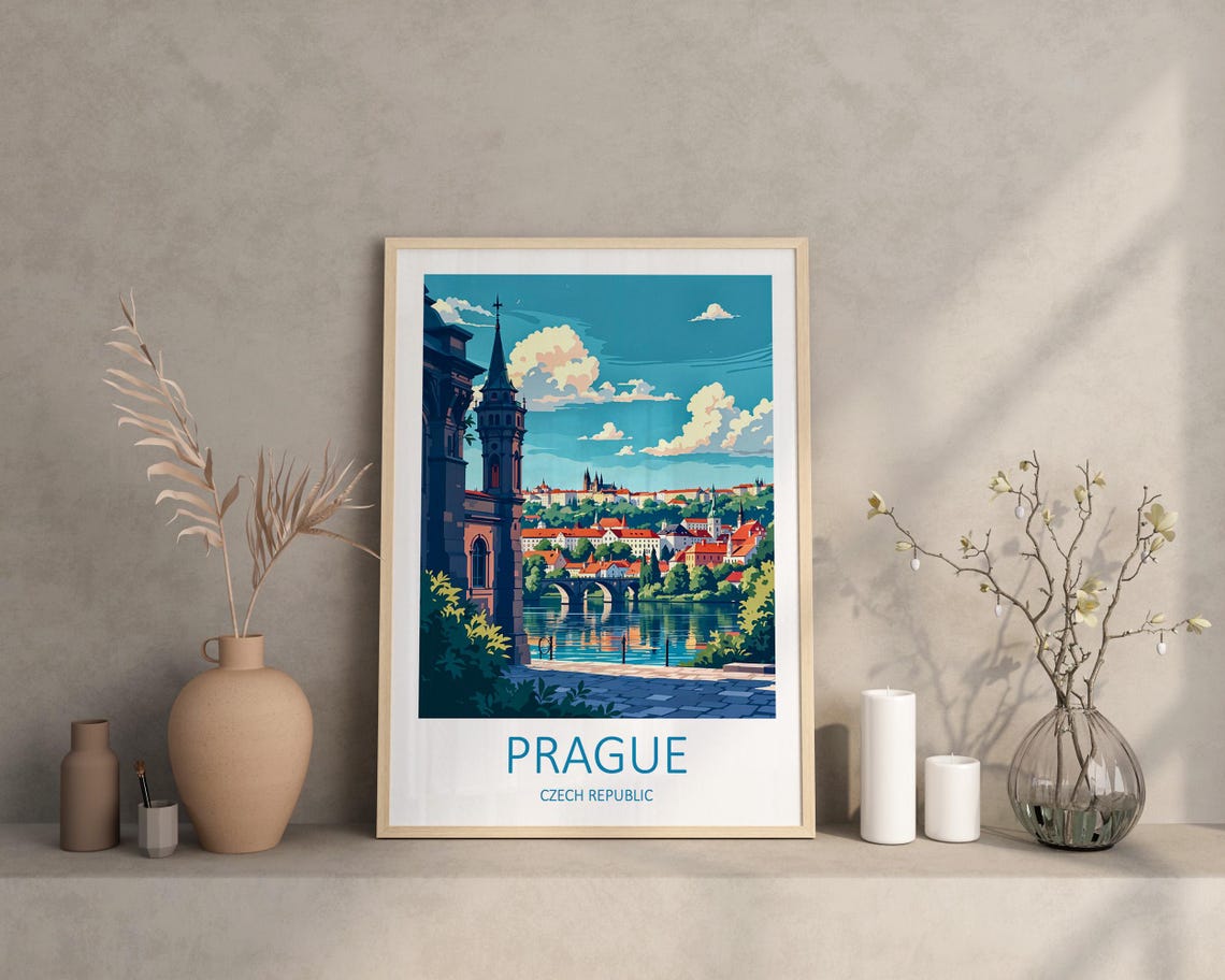 Prague Czech Republic Riverside Bridge View Toward Old Town Poster - Image 3