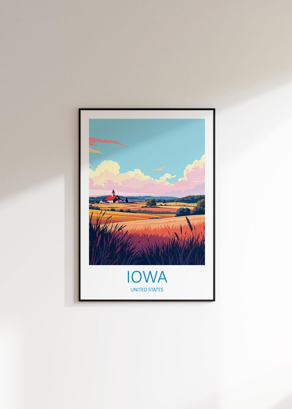 Iowa Travel Print United States Wall Art Lovers Gift Iowa Poster Birthday Present Home Decor Travel Poster Iowa Illustration Landscape - Image 3