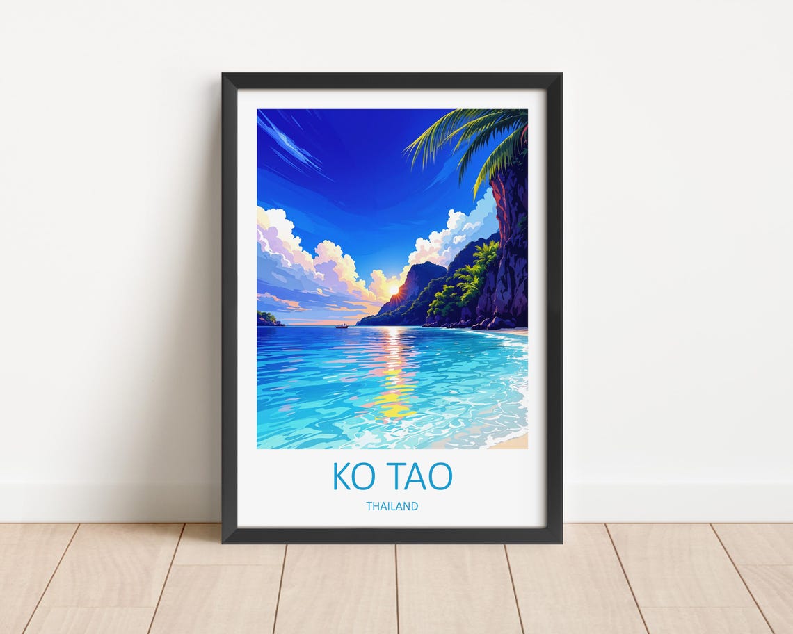 Ko Tao Thailand Tropical Beach Sunset Palm Trees Island Poster
