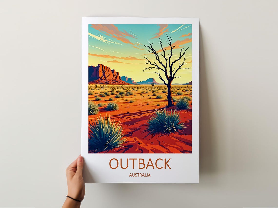 Outback Australia Red Desert Sunset Bare Tree and Mesa Peaks Poster - Image 5