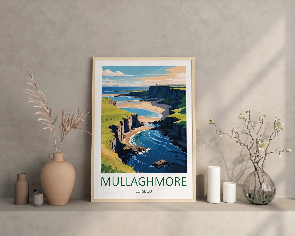 Mullaghmore Sea Cliffs and Curved Beach Sligo Ireland Poster - Image 4